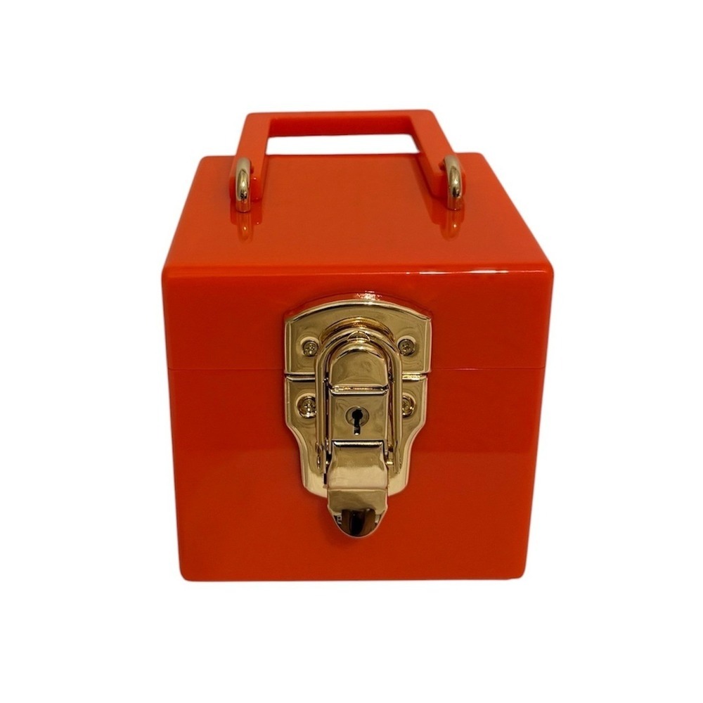 Amy Shehab Handbag Women Small Orange Acrylic Cube Box Bag Trunk Gold Hardware